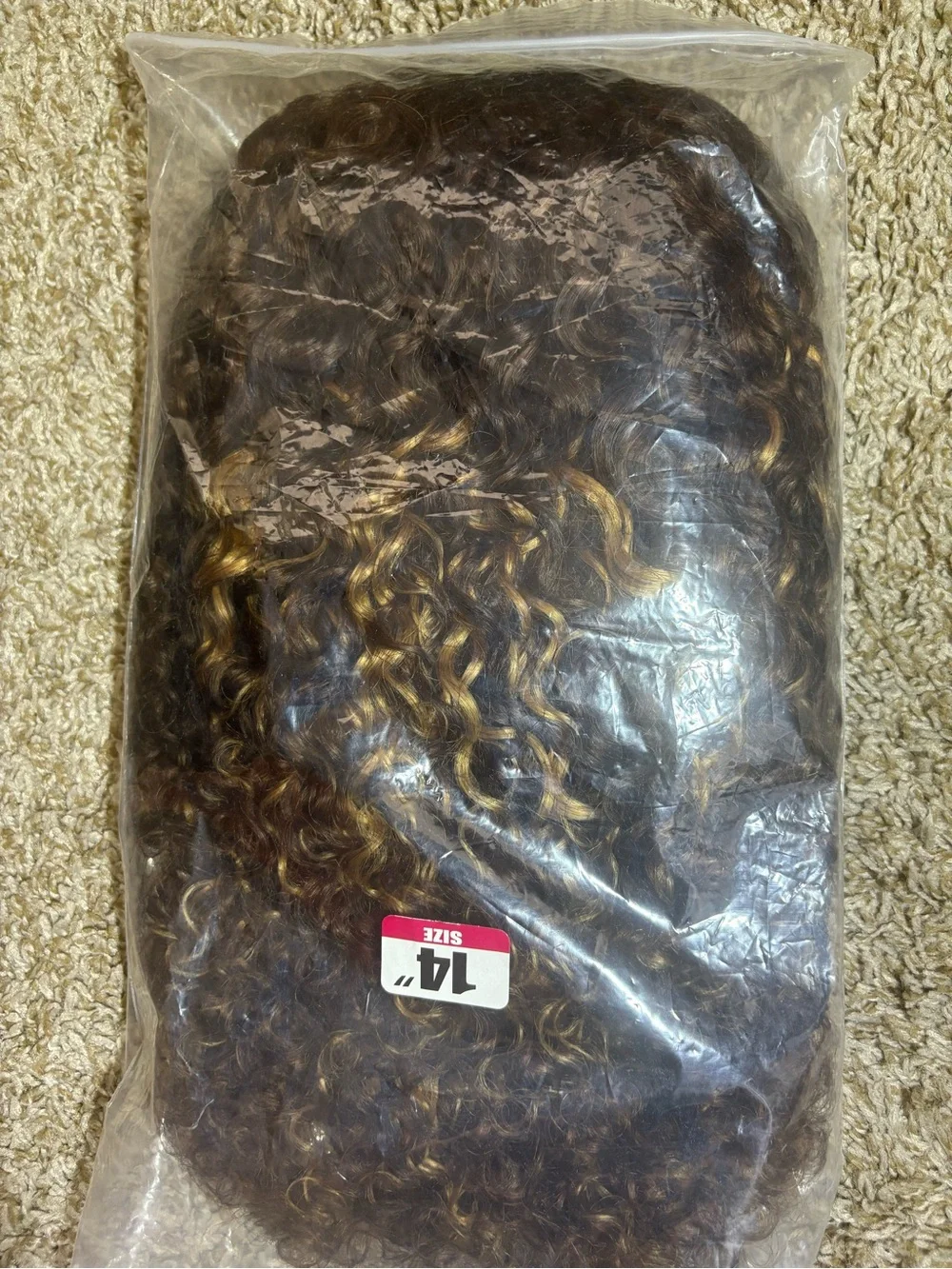 Curly Brown Wig with Golden Blonde Highlights - Women's Hairpiece